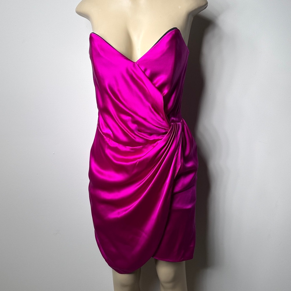 Reiss Strapless Satin Cocktail Dress in Fuchsia